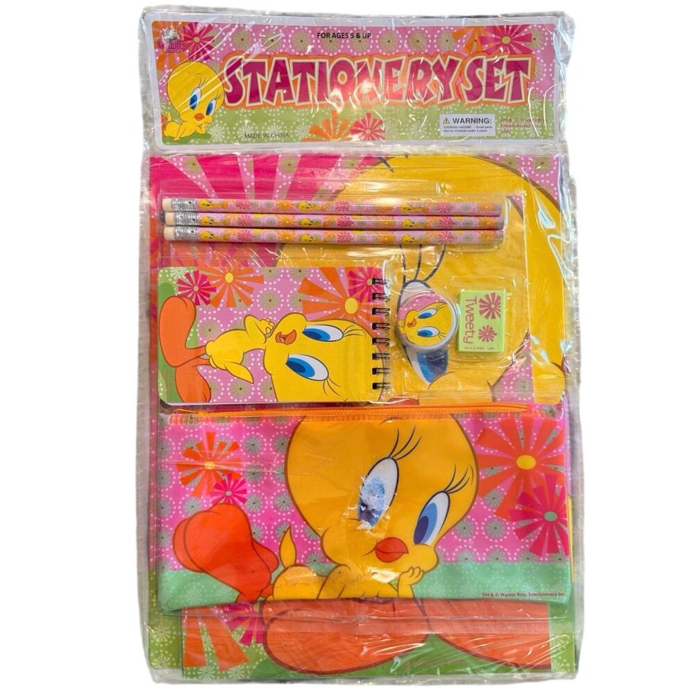 Vintage 2006 Tweety Bird Stationery Set Sealed Notebook Pouch Pencil Eraser